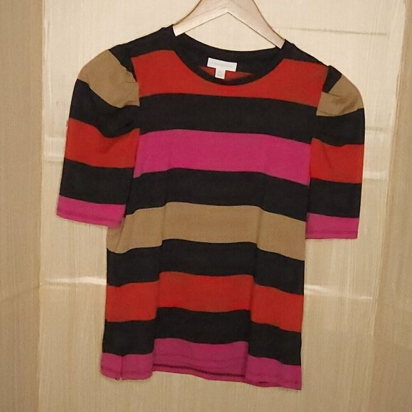Charter Club Bright Stretchy  Striped Shimmer Top Small - Picture 1 of 6